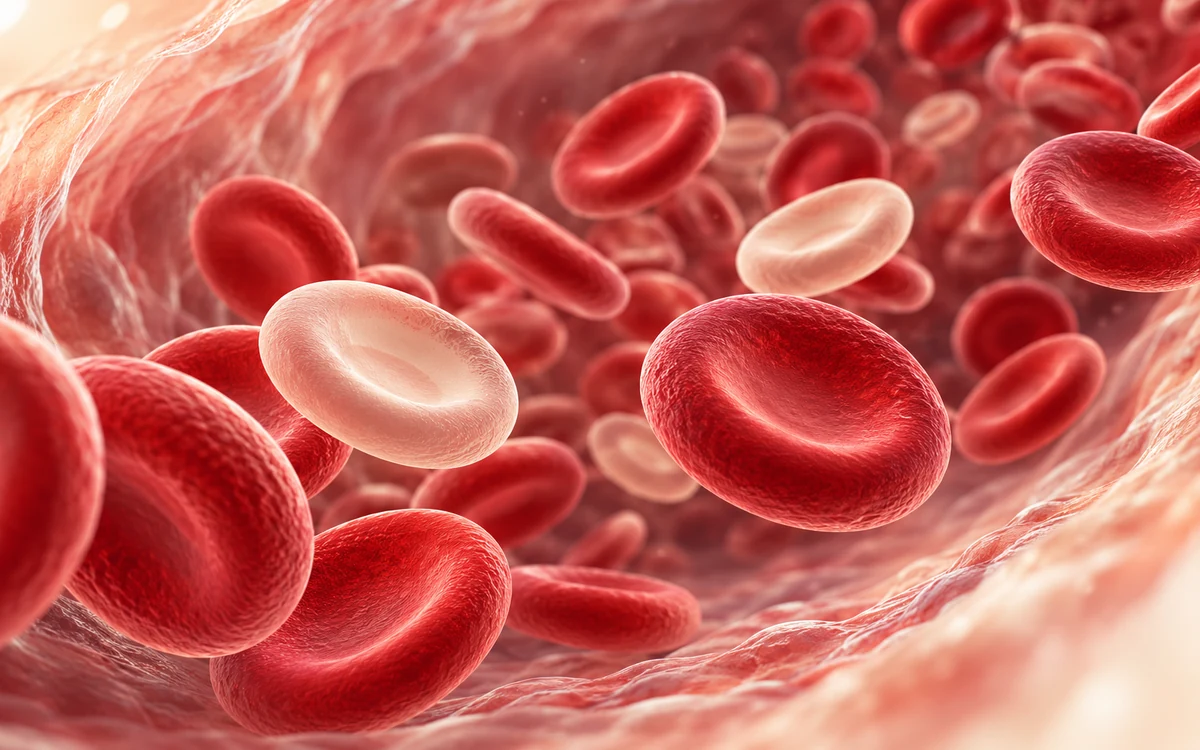 Illustration de globules rouges, dont certains plus pâles, évoquant une carence en fer