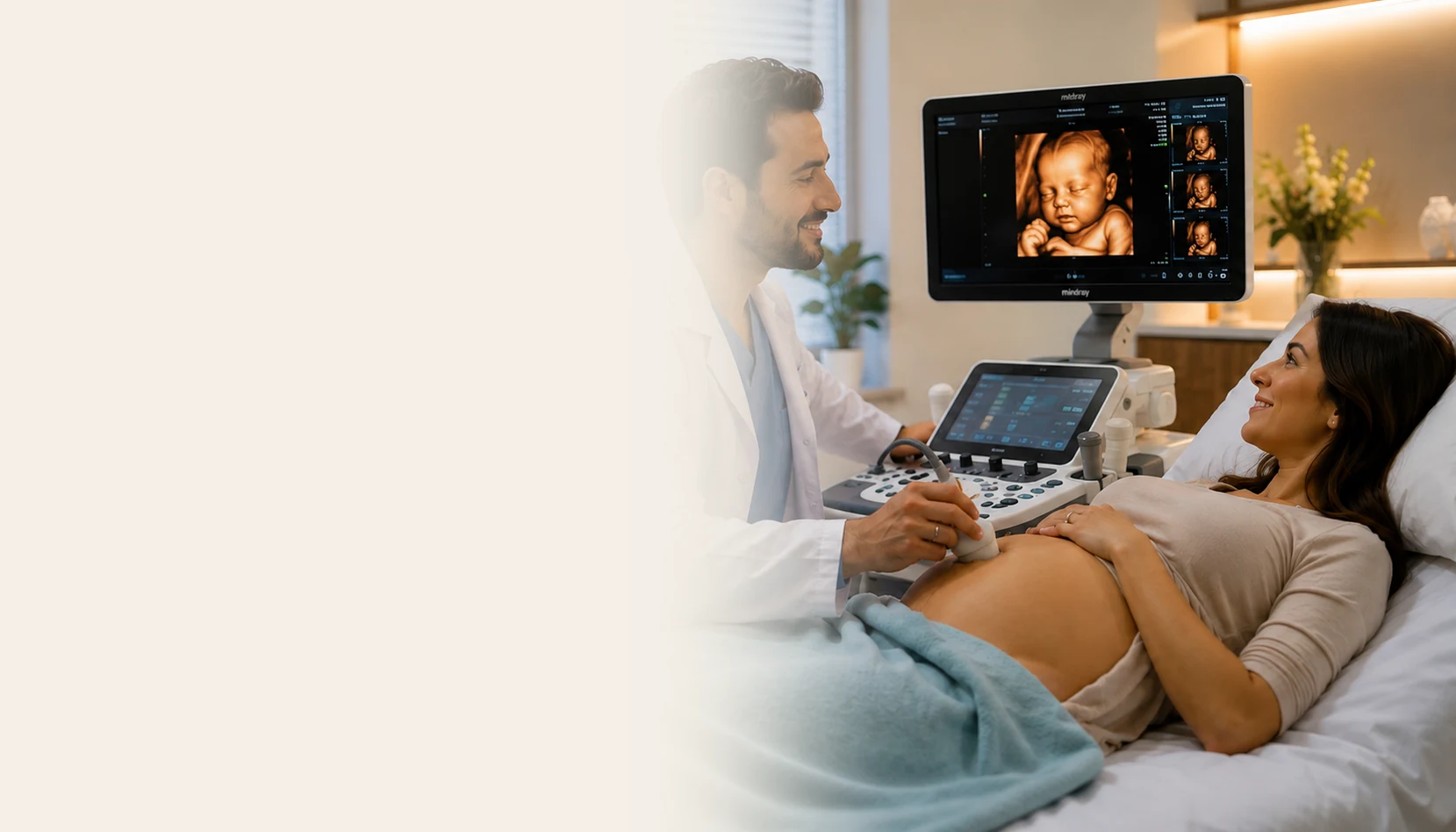 Illustration of an obstetric ultrasound examination